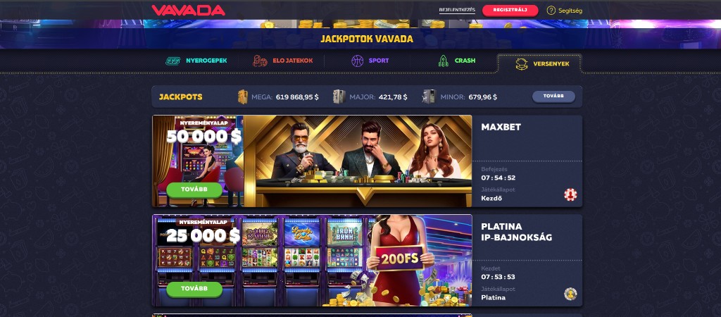 Vavada versenyek es jackpot oldal MEGA, MAJOR es MINOR nyeremenyalapokkal es turnakkal